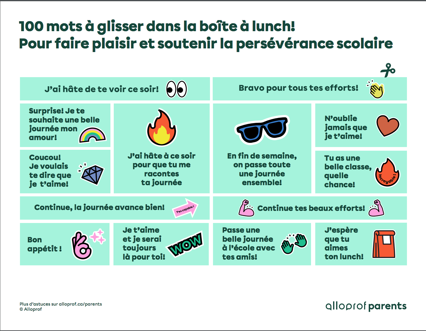 100 mots à glisser dans la boîte à lunch!