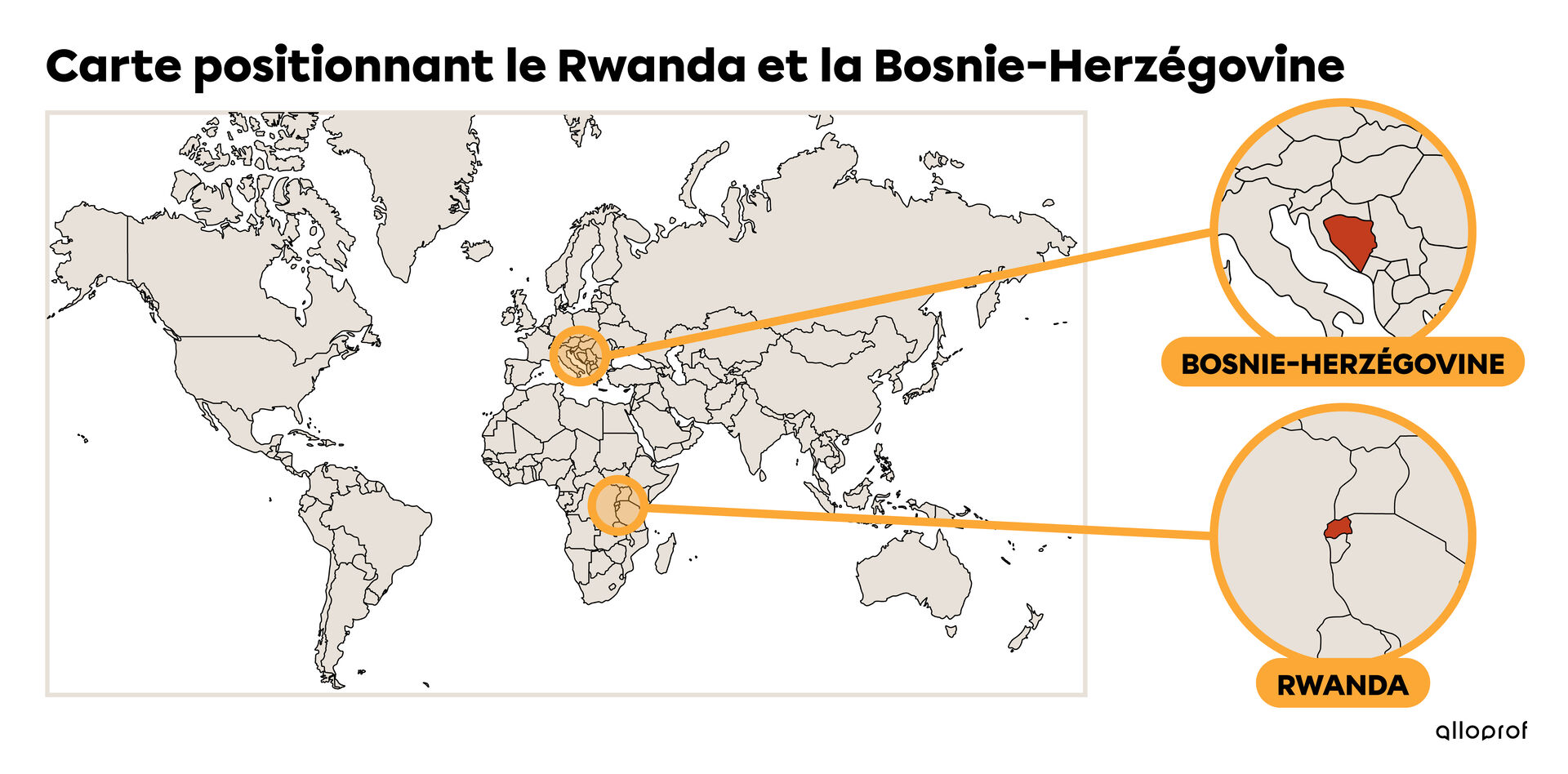 Carte du Rwanda et de la Bosnie-Herzégovine