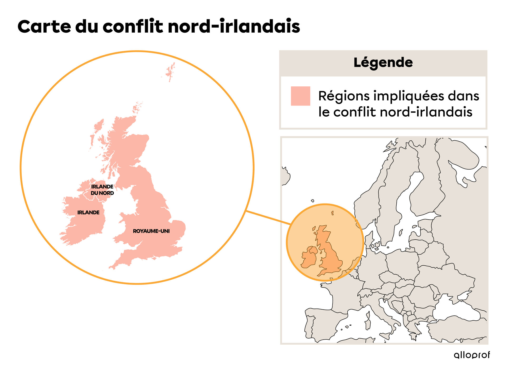 Carte situant les acteurs du conflit nord-irlandais.