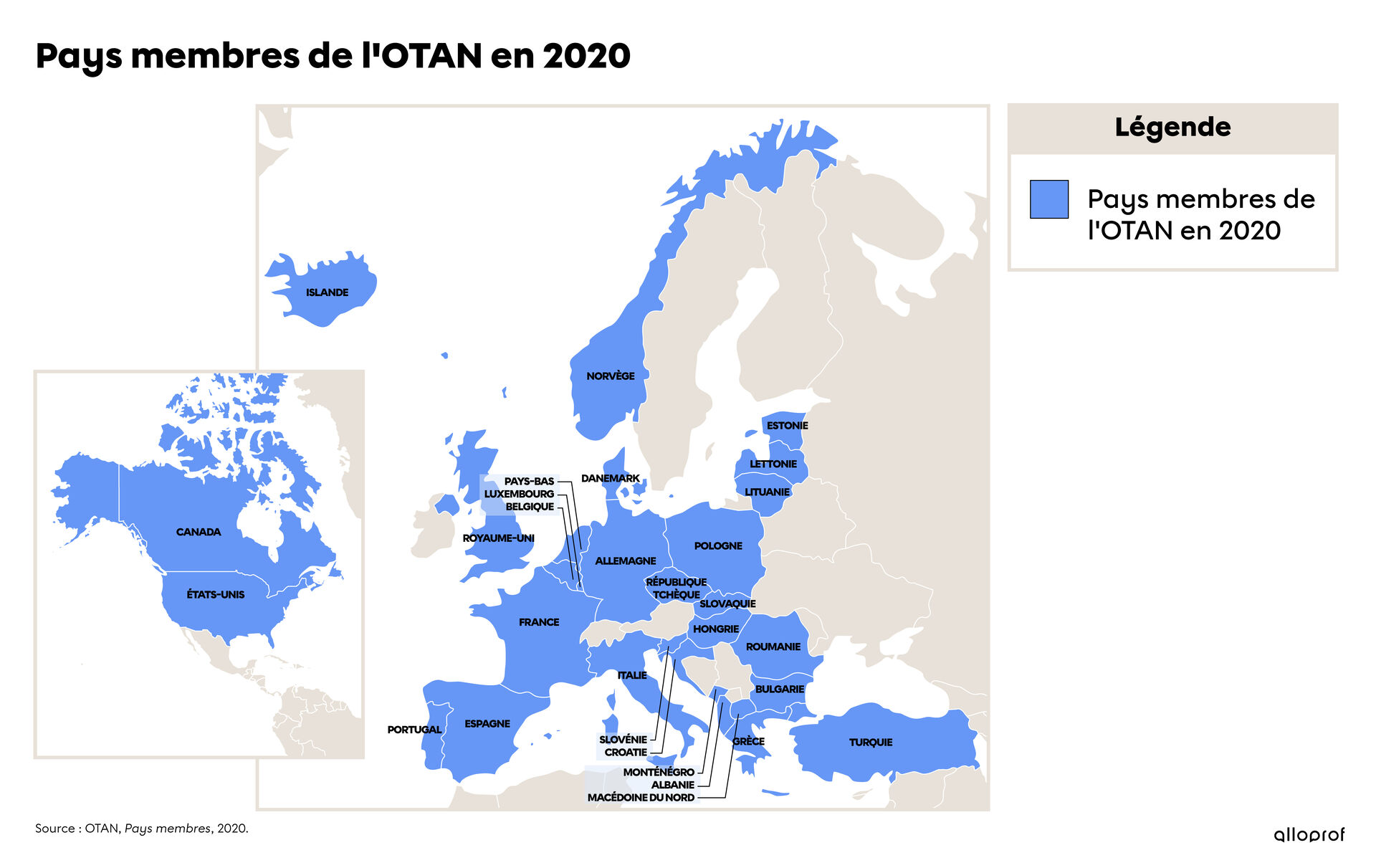 Carte des pays membres de l'OTAN