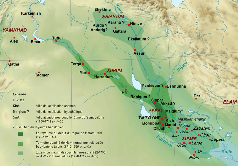 Carte de l'évolution de l'Empire babylonien