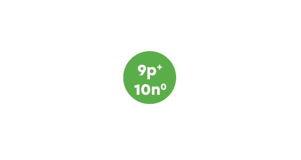 Nombre de protons et de neutrons du fluor illustré selon le modèle atomique simplifié