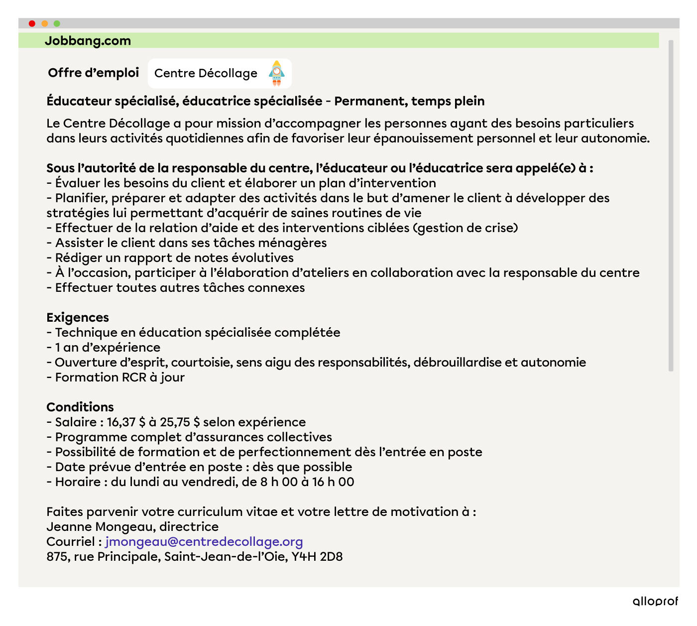 Offre d'emploi pour un poste d'éducateur spécialisé