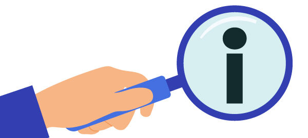 A hand holding a magnifying glass.