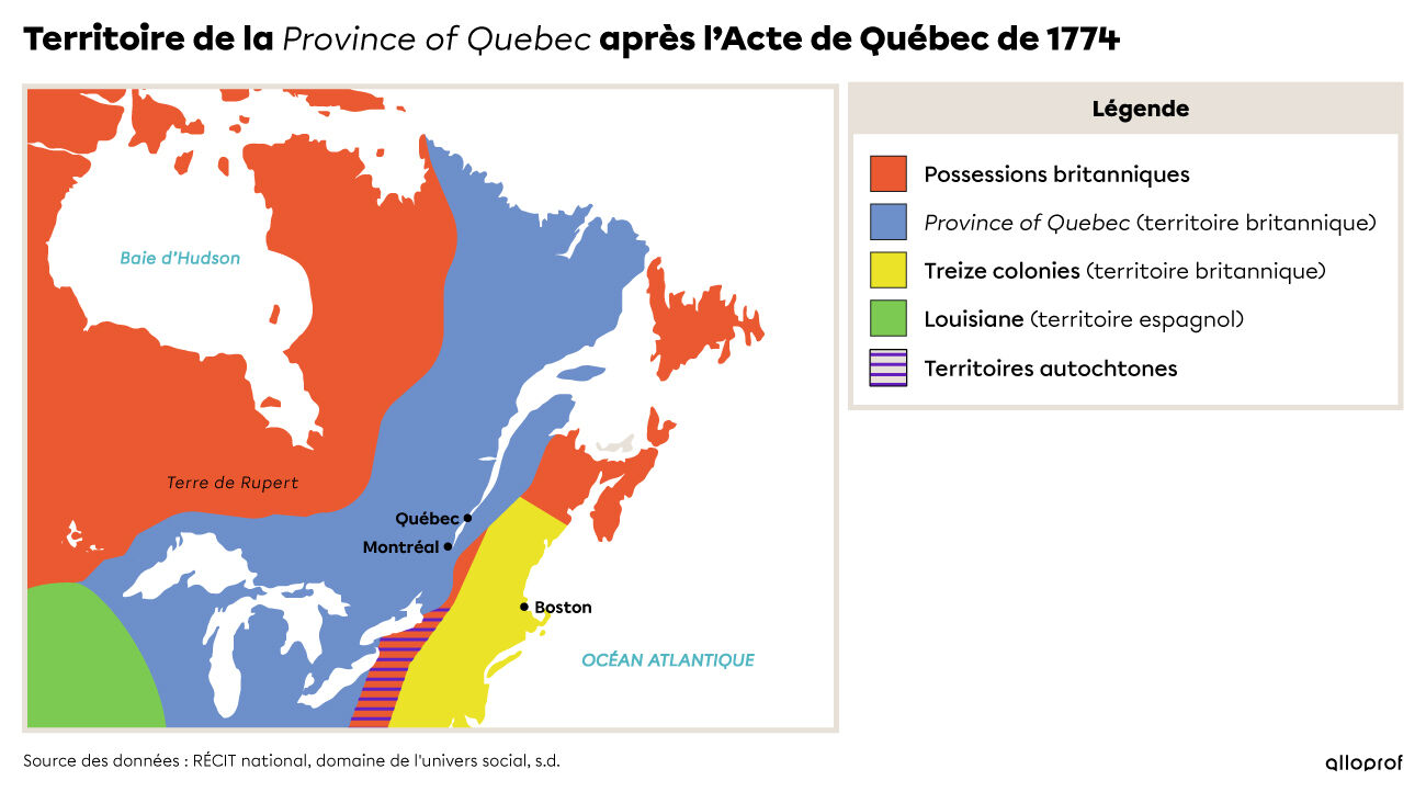 Carte du territoire de la Province of Quebec après l'Acte de Québec de 1774
