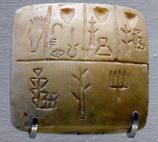 Tablet with pre-cuneiform writing.