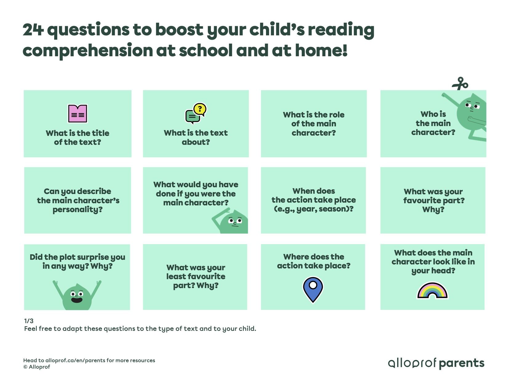 24 cards to improve reading comprehension