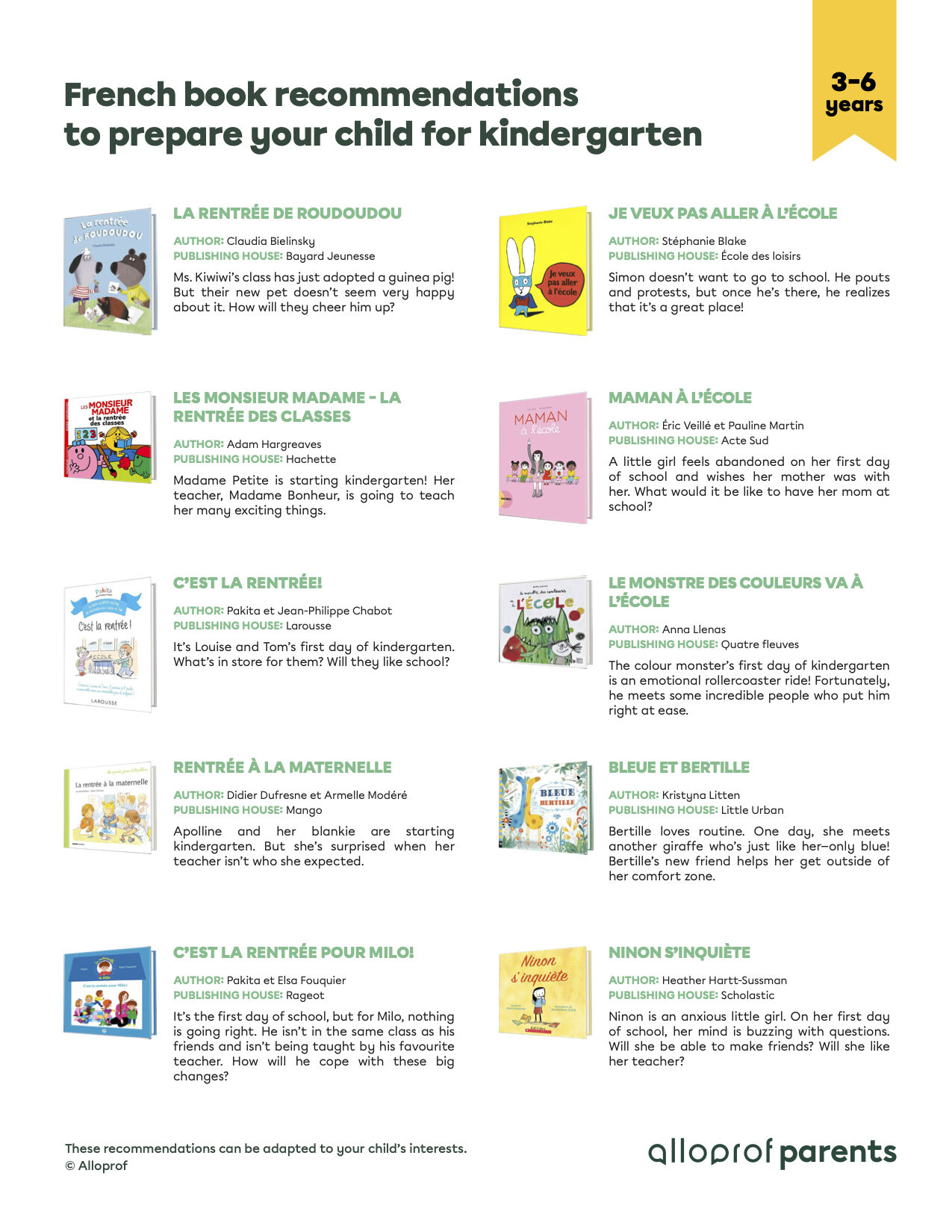 Book suggestions to prepare your child for the first day of kindergarten