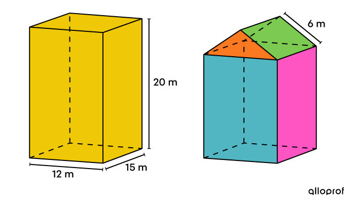 Illustration of decomposable solids representing a building’s roof under modification.
