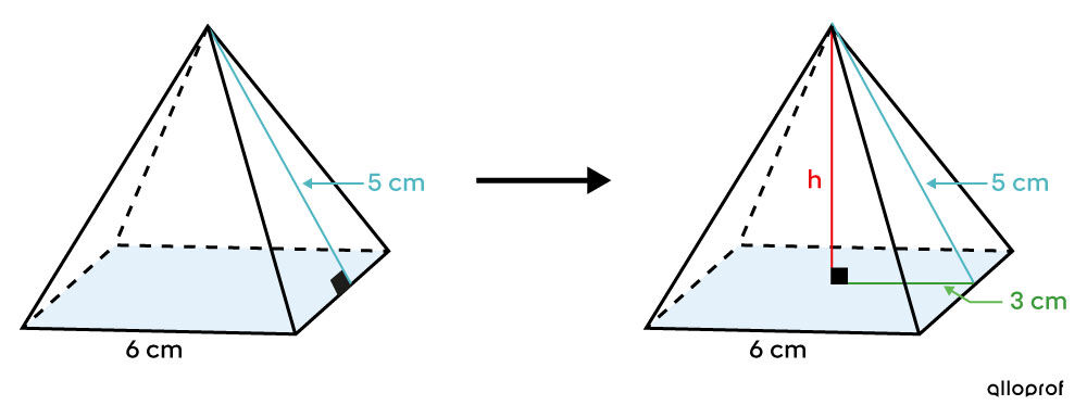 Square pyramid which illustrates the Pythagorean Theorem inside a pyramid