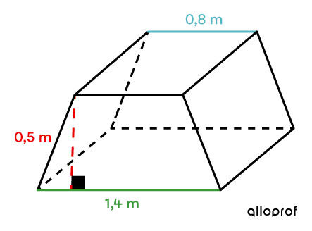 Prisme à base trapézoïdale pour lequel l’aire des bases est recherchée