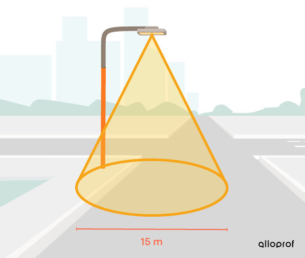Conical surface lit by a street lamp whose base area must be determined