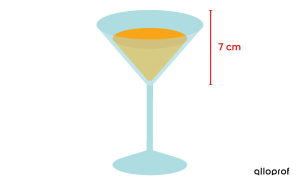 Verre à cocktail en forme de cône dont la hauteur est connue, mais pas le diamètre