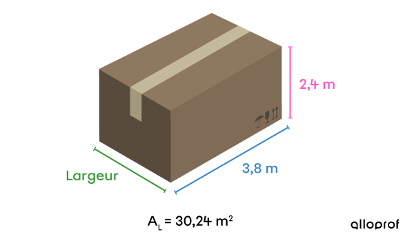 Boite de carton en forme de prisme rectangulaire dont la largeur est inconnue