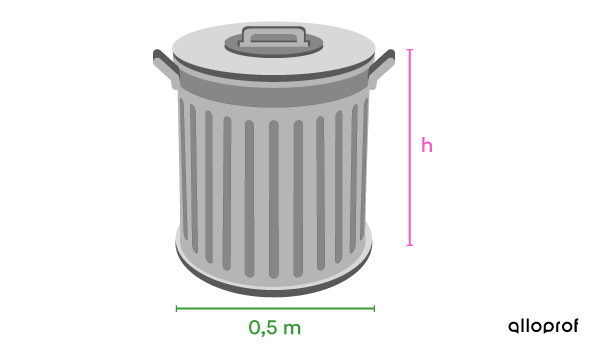 Poubelle cylindrique dont la hauteur est inconnue