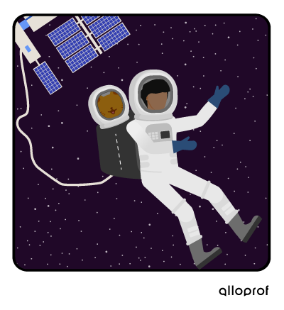 Astronaut Bob carrying a cat in a backpack.