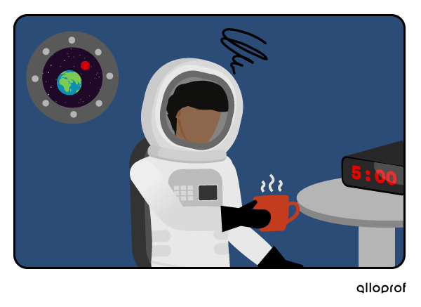 Space guy holding a coffee mug.
