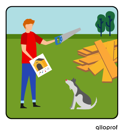 A man building a doghouse.