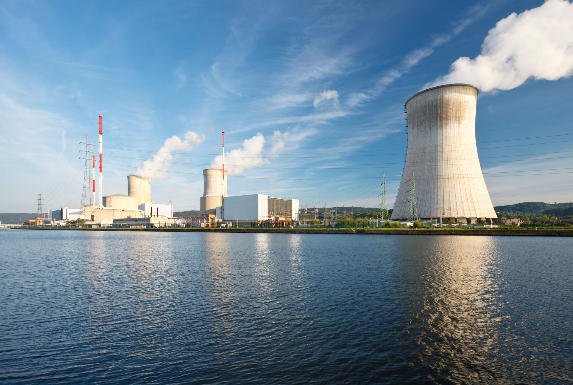 A nuclear power plant on the edge of a river.