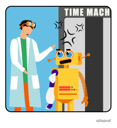 Hubert the inventor is promising to his robot assistant that testing his invention is safe.