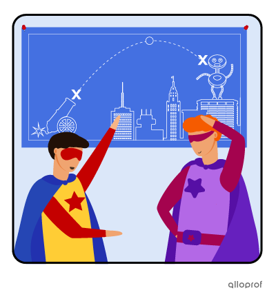 A superhero explains his plan to another.