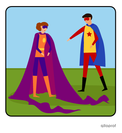 A superhero has a very long cape and another one tells him it could be shorter.
