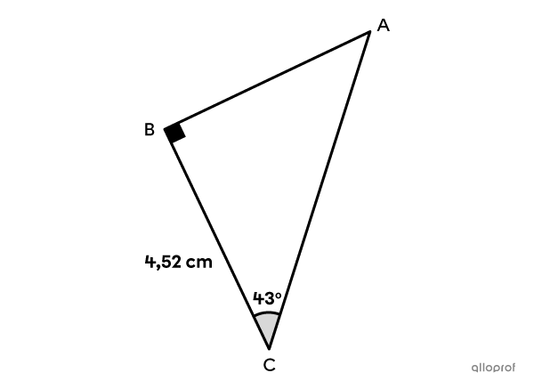 On cherche la mesure de l’hypoténuse dans un triangle rectangle à l’aide du rapport cosinus.