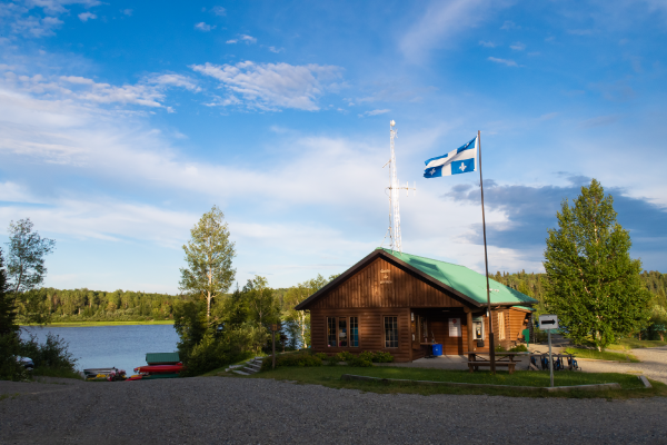 A reception building.