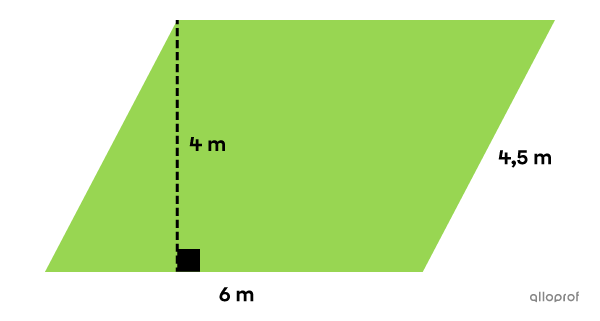 On cherche l’aire d’un parallélogramme dont les dimensions sont fournies.