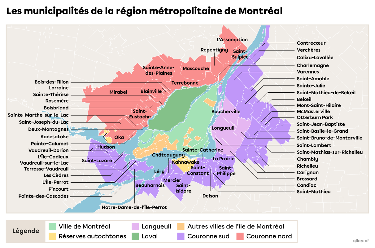 Les municipalités de la région métropolitaine de Montréal