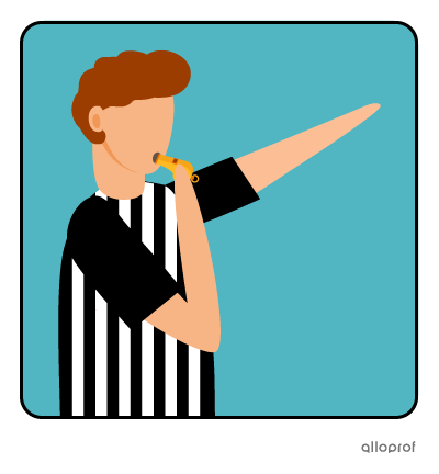 Referee blowing a whistle.