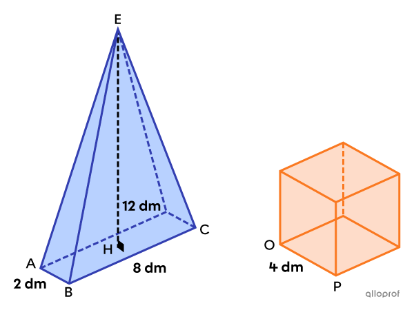Une pyramide et un cube équivalents.