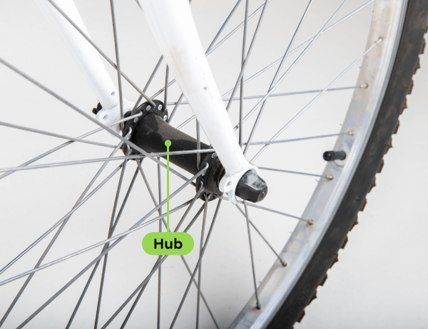 The hub guides the bicycle wheel.