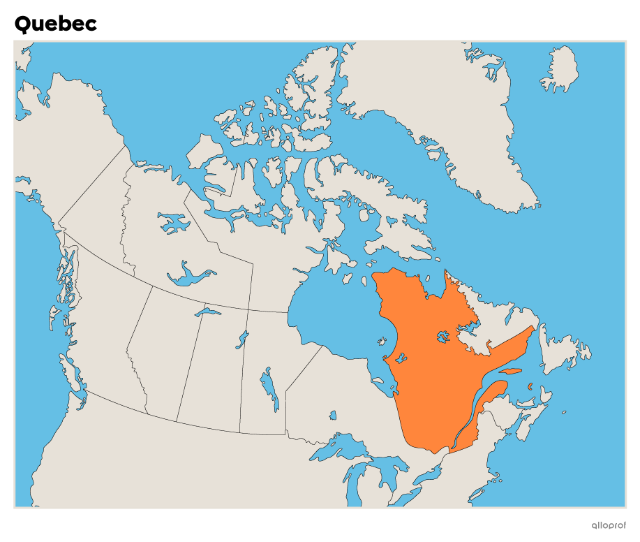 Quebec on a map of Canada.