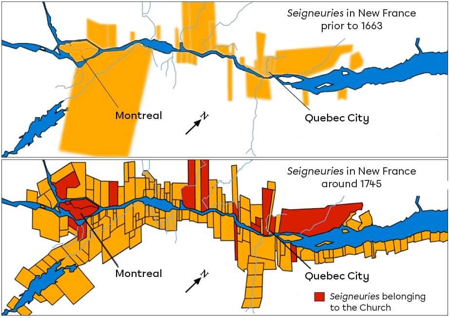 Settlements in the St. Lawrence Valley from 1663 to 1745.