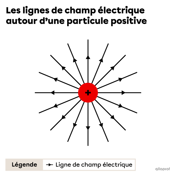 Les lignes de champ électrique autour d’une charge positive s’éloignent de la charge.