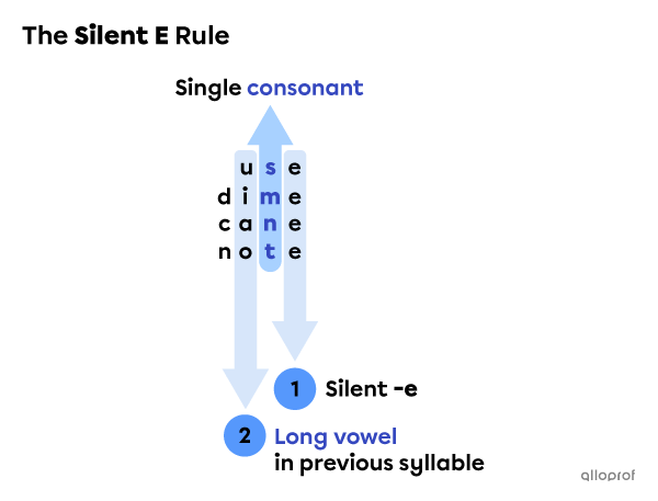 The words use, dime, cane and note take a single consonant and end in a silent -e.