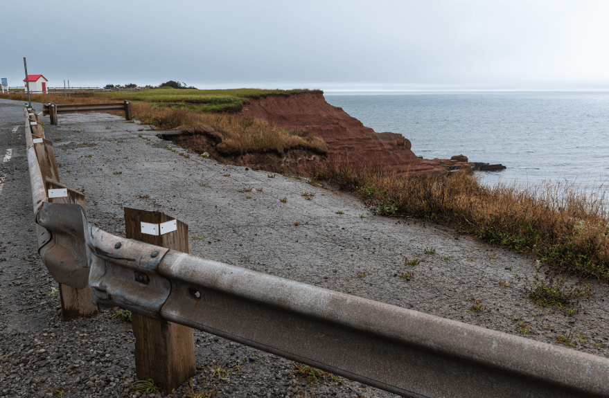 Photo of safety installations after severe coastal erosion.