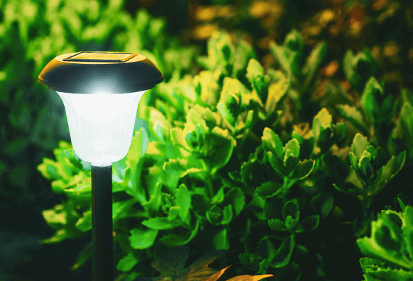 Une lampe solaire de jardin.
