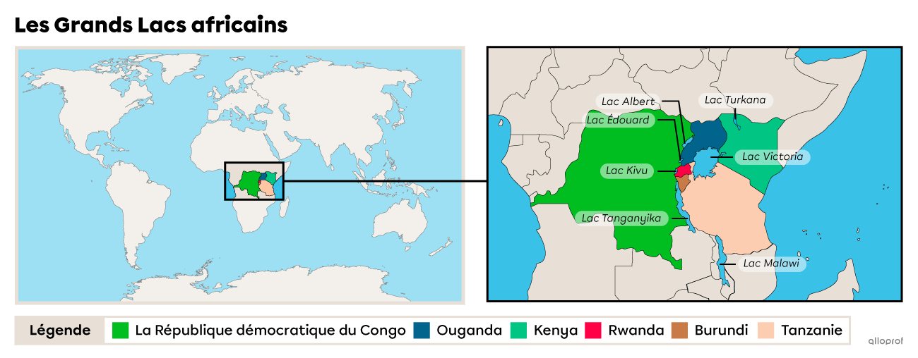 Carte de la région des Grands Lacs africains.