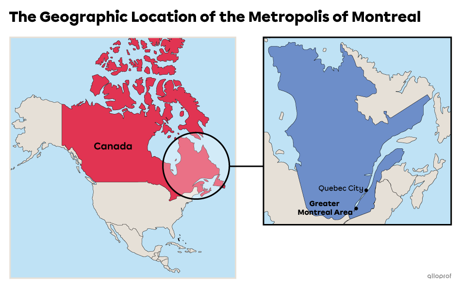 The Geographic Location of the Metropolis of Montreal.