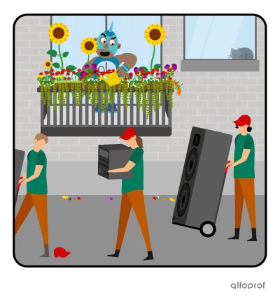 A wrestler in a mask watering his flowers while some sound equipment is delivered to his neighbour.