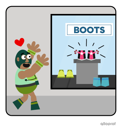 A wrestler in a mask spotting the perfect in boots in a store.