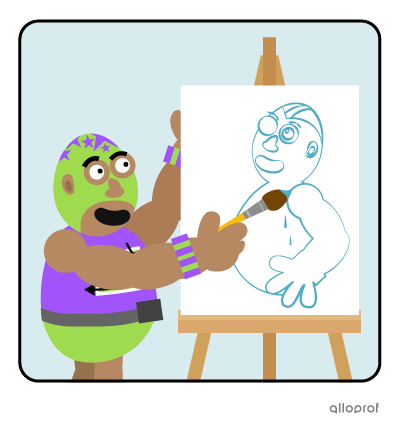 A wrestler in a mask in the middle of painting a portrait