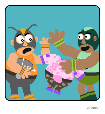 A wrestler in a mask refusing the costume offered to him.