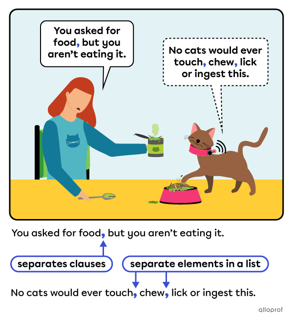 Selina the inventor feeding her cat who refuses the food.