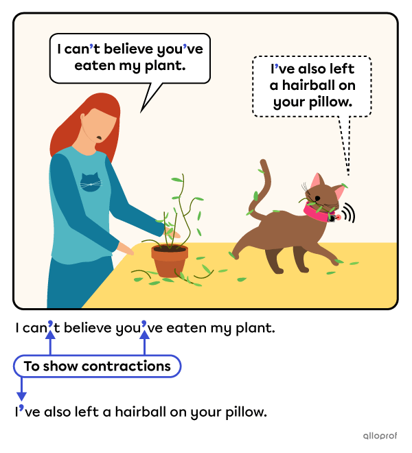 Selina the inventor asking her cat why it keeps eating the plants.