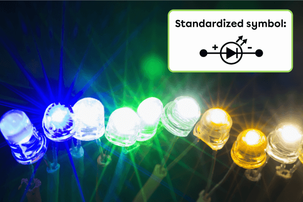 Blue, green and yellow light-emitting diodes.