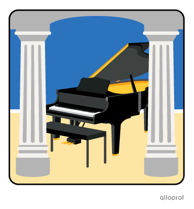 A piano between two pillars.