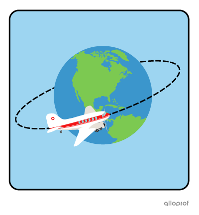 A plane going around the globe.